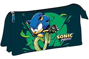 CERDÁ LIFE'S LITTLE MOMENTS Estuche de 3 Compartimentos de Sonic Prime - Color Azul Oscuro - 11,5 x 2 x 22,5 cm - Cierre de Cremallera - Versátil y Duradero - Producto Original Diseñado en España