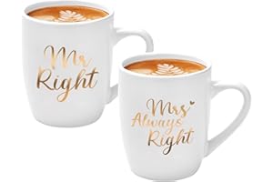 JOYMAKING Mr Right i Mrs Always Right zestaw filiżanek do kawy, prezent ślubny dla młodej pary, Pana i Pani, zestaw 2 filiżanek do kawy na ślub, Walentynki, Boże Narodzenie, rocznicę, urodziny, 320 ml