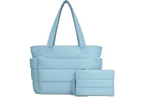 TOPDesign Puffer Tote Bag for Women, Lightweight Puffy Handbag with Compartments, Quilted Shoulder Bag for Work, Travel, Gym