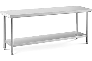 Royal Catering Mesa de Acero Inoxidable para Hostelería RC-WT20060SS (Acero inoxidable (304), Capacidad de carga: 195 kg, 200 x 60 cm)