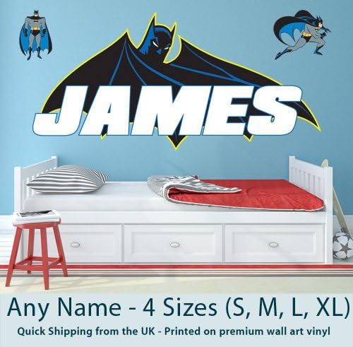 Childrens Name Wall Stickers for Boys/Girls/Kids Bedroom - Any Name in Batman Animated Series design Wall Art/Decals/Stickers - Premium Quality Removable Vinyl