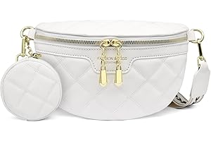 HNOOM Sac Banane Femme Cuir PU Petit Sac a Main Femmes Bandoulieres avec Porte Monnaie Amovible, Sac Telephone Portable Femme avec Large Sangle Réglable (A-Blanc)