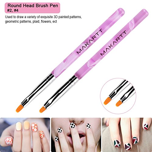 MAKARTT 7 Stücke/Set 2 Flach UV Gel Pinsel Set Acryl Nagelkunst Nail Art Painting Draw Brush Pen Set Tips Builder - 6