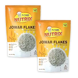 Jowar Flakes - Healthy Breakfast Cereals with Sorghum Millets, Gluten free | Rich in proteins & fibre, Supports weight loss, Pack of 2(300g each) - MR FLAKES NUTRIX
