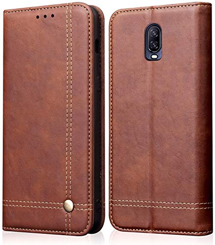 iKase For OnePlus 6T Phone Protective Case Classic Leather Style Magnetic Cover+Built-In Flexi-Silicone Tpu Holder