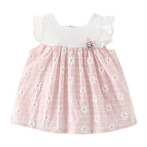 YOMIYOKA Baby Girls 6 Months - 3 Years Flower Wedding Princess Party Dress (12 Months, Pink)