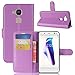 Produktbild BQ Aquaris V Lederhülle, Leder Handyhülle Stoßfest Schutzhülle Brieftasche Hülle Magnet Cover Geldbörse Hülle Anti-kratzer PU Leather Wallet Case mit Karte Slots und Supporter (Lila)