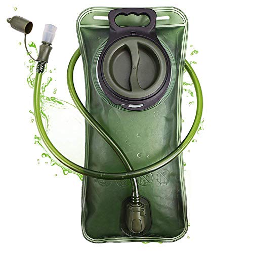 Hydration Bladder 2 Liter Leak Proof Water Reservoir, Military Water Storage Bladder Bag, BPA Free Hydration Pack Replacement, for Hiking Biking Climbing Cycling Running ... (Green)