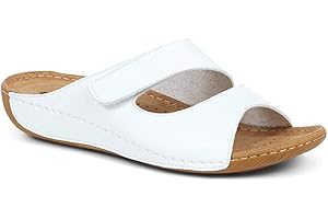 Pavers Women's Casual Adjustable Mules - Faux Leather Shoes with Touch Fastening and Two Straps - Wide Fit Lightweight Summer Ladies Footwear