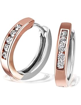 Goldmaid Damen-Creolen 925 Sterlingsilber teilweise rosévergoldet  10 weiße Zirkonia Ohrringe Schmuck