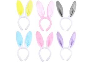 VGOODALL Plush Bunny Ears Headbands, 6 Pcs Colorful Cute Rabbit Hairbands Easter Day Party Costume Decoration
