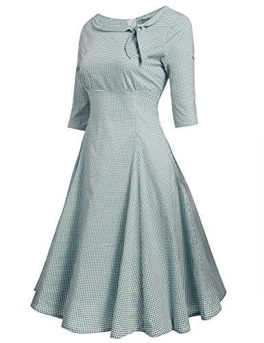 Acevog Damen 50s retro Kleid 1950er vintage Rockabilly Partykleider halbe Ärmel Cocktailkleider elegant Frühling S-XXL - 2