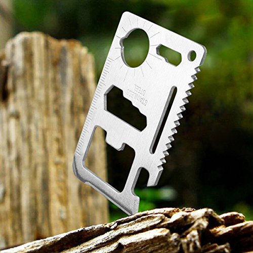 5PCS 11 in 1 Multi-Tool Multifunktion Camping Karte Werkzeug Kreditkarte-Messer Saber im Scheckkartenformat für Outdoor Unterwegs Edelstahl mit Leder - 6