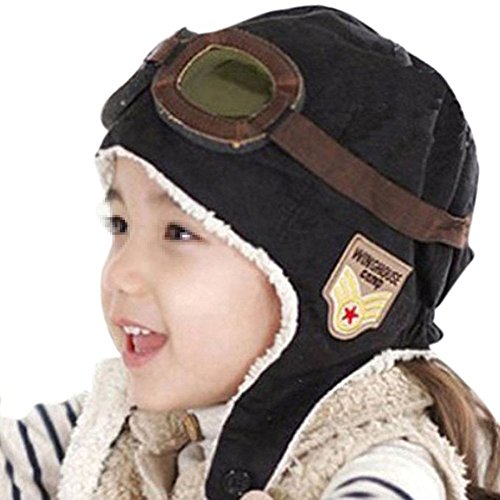 lansue Pilot Aviator - Berretto Invernale in Pile con paraorecchie, Unisex, Nero