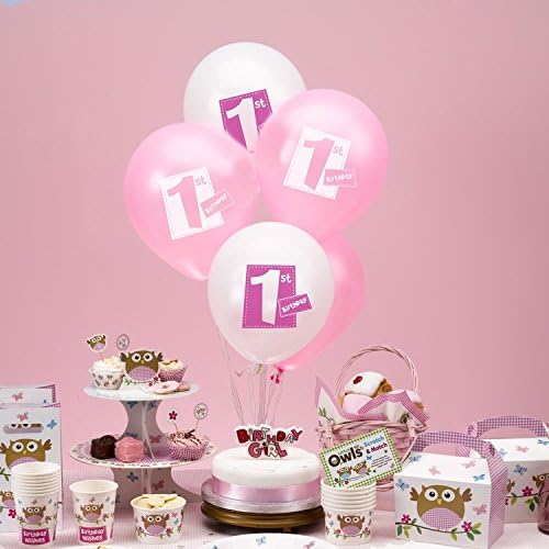 Little Owls, 1st Birthday Cups for a Baby Girl. Pack of 8