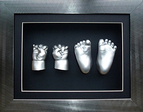 Large Baby Casting Kit with 11.5x8.5" brushed Pewter 3D Box Display Frame / Silver Metallic Paint by BabyRice