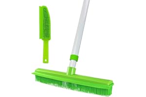 GLOYY Rubber Pet Hair Brush Set, Telescopic Long Handle Soft Rubber Push Broom, Fur Remover with Squeegee, Pet Hair Removal Broom and Brush for Carpet, Cat Dog
