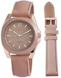 Armbanduhr Damen mit Wechselarmband Silikon Lederimitationsarmband Braun Analoguhr Dornschließe Quartswerk