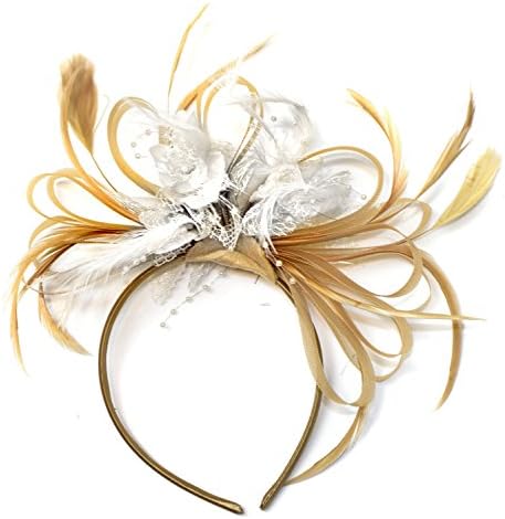 CapriliteChampagne Gold Beige Camel and White Fascinator on Headband Alice Band UK Wedding Ascot Races Derby