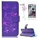 Produktbild iPhone 6S Plus Leder Hülle,iPhone 6 Plus PU Hot Stamping Bronzing Drucken Schmetterling Ledertasche,Sunroyal Retro Elegant Schön Lila Butterfly Floral Flowers Blumen Muster Entwurf Book Type Slim Fit Soft Silikon Magnetverschluss Schutzhülle PU Leder Hülle Folio Klapp Etui Wallet Case Kunstleder Tasche Cover mit Standfunktion und Kartenfächer Tasche Wallet Case für Apple iPhone 6S Plus/6 Plus (5.5 Zoll) mit Free Displayschutzfolie und Bling Diamant Anti Staub Schutz Stecker Stöpsel-Purple