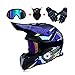 Produktbild LEENY Motocross-Helm - Herren Motorrad Off-Road-Helm mit Brille Maske Handschuhe, Cross-Helm Motorrad-Fahren Full-Face DH Enduro ATV Motorräder Quad Motorrad-Helm für Männer Damens, Blau,L