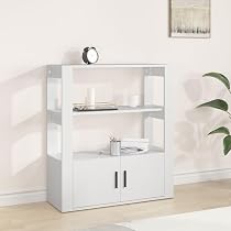 Credenza Soggiorno WRJENFSC Grigio Cemento 80x30x90cm - Mobile Multiuso Con Ante