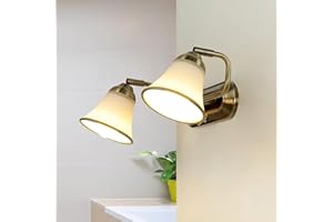 LICHT-ERLEBNISSE Lampa ścienna łazienkowa regulowana z przełącznikiem, oświetlenie lustra, secesyjne, obrotowe, brąz, niskie odblaski, szkło, 2 żarówki, E14, W:42 cm, kinkiet lustro