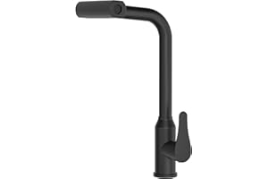 WLTEDRGO Rubinetto Lavello Cucina a Cascata, Rubinetto Cucina con Doccetta Estraibile, Miscelatore Cucina ad Alta Pressione con 4 Modalità di Getto, Girevole a 360°, Rubinetto Cucina Nero Opaco