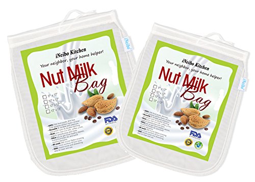 iNeibo Kitchen Nussmilchbeutel für vegana / Passiertuch waschbar / Durchseih Beutel/ Mandelmilch tuch zum auspressen von Obst, Gemüse, yogourt, marmelade, kaffee und vielmehr(2stück/10"x12"&12"x12"))