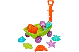 ColorBaby - Carretilla de playa con 1 regadera, 1 rastrillo, 1 pala y 5 moldes (43506)