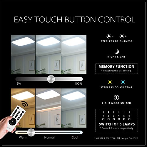 LVWIT Lámpara de Techo LED Regulable - 60W equivalente a 360W, Plafón LED de 4800 lúmenes. Color regulable desde 3000K hasta 6500K - 65 x 43cm.