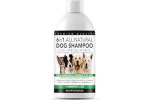 THE HEALTHY DOG CO Shampooing et après-shampooing naturels pour Chiens, shampooing pour Chiens à la Peau Sensible, shampooing pour Chiens Qui sentent Mauvais, shampooing 6 en 1 - Lemongrass Frais - 500 ML
