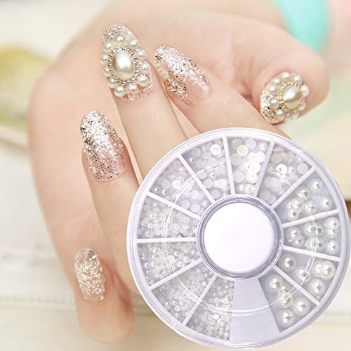 Nail Art Wheel 3D Rhinestone Glitter Gems Decoration Crystals Pearls Decor Beads (2,3,4mm AB White Pearl Rhinestone)