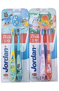 Jordan Step 3 Kids Toothbrush, 6-9 Years, Soft Bristles, BPA Free (Pack of 4, 6-9 Years - Multi Color)