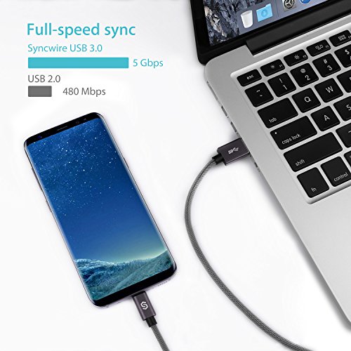 Syncwire C  ble USB Type-C    USB 3 0 - C  ble USB C Ultra-rapide en Nylon Tress   pour Samsung S9 S8 A3 A5 A7  Note 8  Oneplus 2 3  Huawei P9  Macbook Pro  Lumia 950 XL  Nexus 5X 6P  Xiaomi etc - 1M Gris