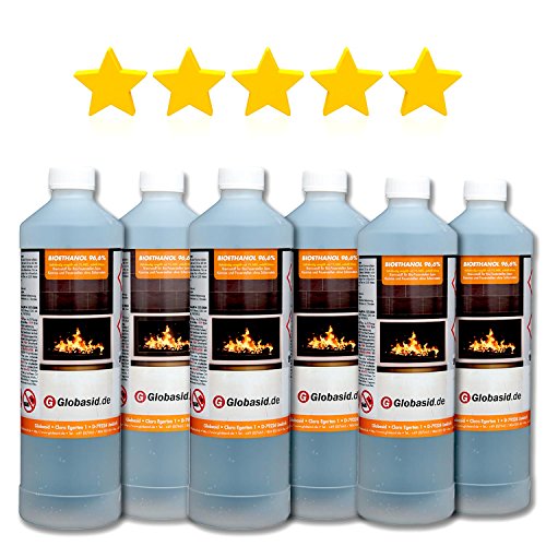 Bio-Ethanol 6 x 1 L 96,6% für Kamine 1 Liter Flaschen für handliche und sichere Anwendung Brennstoff für Deko-Kamine im Innen- und Außenbereich Bio-Alkohol ist geruchsneutral & verbrennt rückstandslos - 2