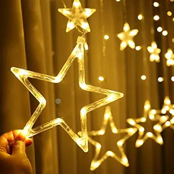 ZIXTERT Decorative Star LED Lights for Diwali Christmas Wedding - 2.5 Meter (1 Curtain, 138 LED, 6+6 Star) , Diwali Light Curtain , Diwali Star Lights, Best Gift for Diwali