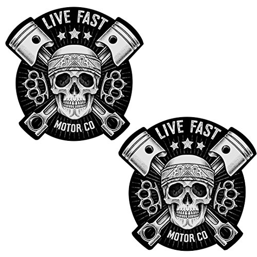 2 x Adesivi Vinile Stickers Skull Live Fast Teschio per Auto Moto Finestrìno Porta Casco Scooter Bici Motociclo Tuning B 41