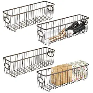 shiok decor Alloy Steel Stackable Wire Pantry Basket Organizer Bin Basket with Carrying Handles for Bathrooms, Kitchen, Food Pantry, Garage, Laundry, Black, 4 Pack