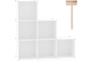 C&AHOME Cube Storage Rack, 6 Cube Shelf Units, Cabinet, DIY Plastic Module Shelf, Ideal for Bedroom, Living Room, Office, 36.6" L x 12.4" W x 36.6" H, Milky, UPCS06M