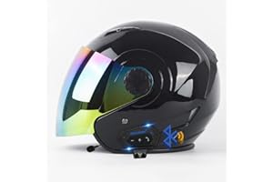 CNNGU Casque Moto avec Écouteur Bluetooth Et Écharpe Casques Jet Hommes Et Femmes, Casque Rétro Moto, Matériau ABS, Demi Casques Scooter Electric Car Safety Helmet