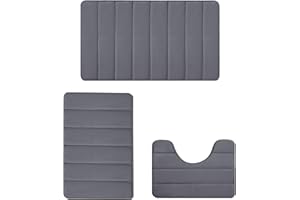 JOME Juego de 3 Alfombrillas de Baño – Espuma Viscoelástica Antideslizante | Alfombra Baño Lavable Secado Rápido | Suave y Absorbente para Ducha y Bañera | Color Gris Oscuro
