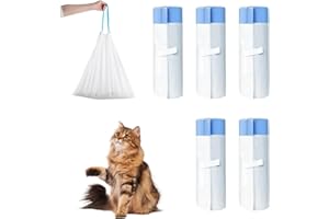 Dhqkqg Bolsas de Arena para Gatos, Para Bolsas de Excrementos de Repuesto, Caja de arena Automática Autolimpiable, Accesorios de Limpieza, A prueba de Fugas, Extra Grueso,5 Rollos/75 Unidades
