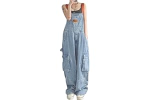 Minetom Salopette Décontractée en Denim pour Femme Salopette en Jean Ample Combinaison Jumpsuit Overalls avec Poches