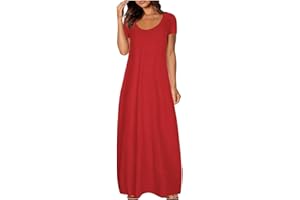 ZHSXERTWY Maxi Dresses for Women UK Short Sleeve Summer Ladies Casual Long Dress Round Neck Plain Sundress Stretchy Loose Fit Plus Size Clothing