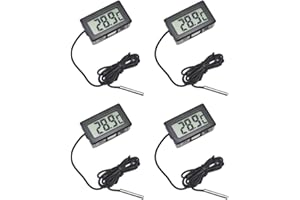 ALFNEST 4 UDS Termómetro Sonda Impermeable, LCD, con Sonda Externa 1 Metro, para Nevera, Refrigerador, Terrario, Acuario, Puros, Congelador, Interior o Exterior, Alimentos, Bañera, Pecera, Invernadero