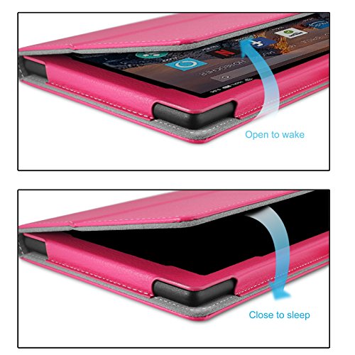 Amazon Fire 7-Hülle (7-Zoll-Tablet, 7. Generation – 2017), Infiland Slim Fit Folio PU-lederne dünne Kunstleder Schutzhülle Cover Tasche für Das neue Fire 7 (2017), 17,7 cm (7 Zoll) Display Tablet / 2015 Modell (mit Auto Schlaf / Wach Funktion)(Magenta) - 8