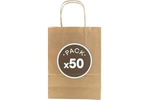 LIBERGRAFIC 50 Bolsas de papel con asas Bolsa de papel para compras resistentes Bolsas para cumpleaños, regalos, bodas, fiestas, bolsas para tiendas de papel (20+8x24, 50 unidades)