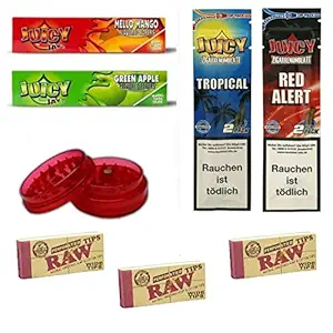 OutonTrip Paint it Red Flavored Paper Combo 2 Juicy jay's Flavoured Rolling Papers with 2 Juicy Jay Blunt/Cigar Wraps and 3 Trippy Chillom Filter Tips/Roach and Acrylic Grinder