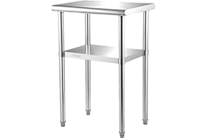 VEVOR Kommerzieller Edelstahltisch 61 x 45,7 x 91,4 cm, Edelstahl Zweilagiger Arbeitstisch Zerlegetisch Gastro 181,4 kg + 91 kg Tragfähigkeit, Gewerbe Küchentisch, Zubereitungstisch Küchenmöbel
